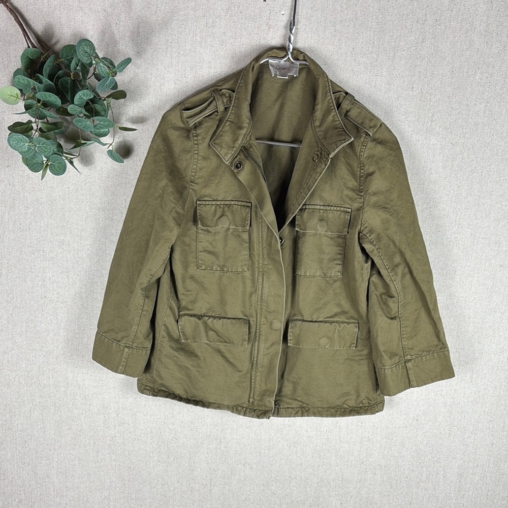 Loft > Olive Green Linen 3/4 Sleeve Jacket Small